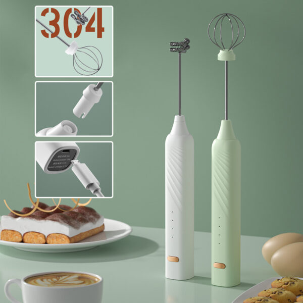 2 In 1 Rechargeable Electric Milk Frother Exchangeable Stirring Heads 3 Speeds Coffee Mixer Egg Beater Handheld Foam Maker Tools